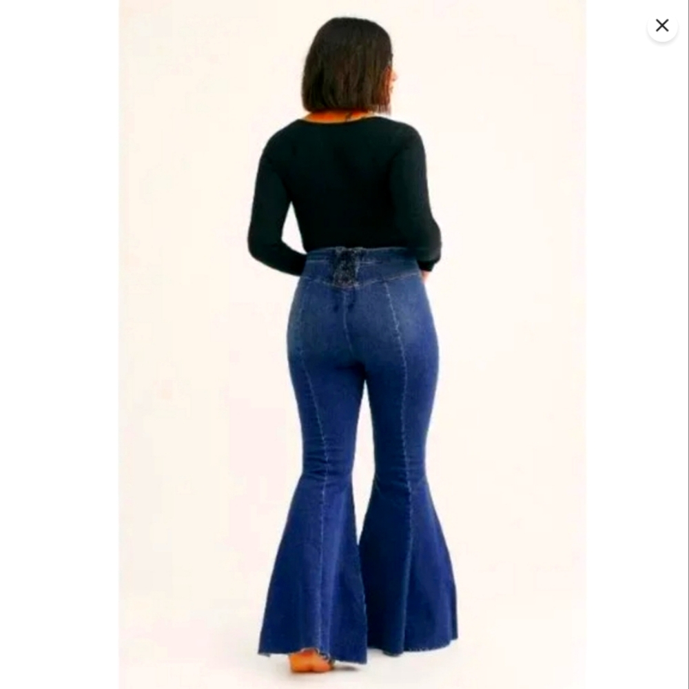 Free People CRVY Super High Rise Ma Cherie Lace Up Jean Women's Plus 35 Flare